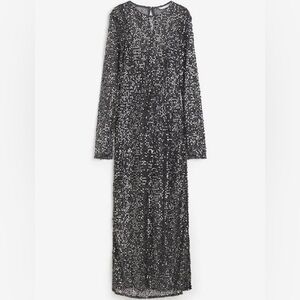 H&M sequin net dress dark gray midi size Small